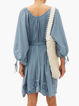 Innika Choo Frida Burds Embroidered Cotton Mini Dress - Blue