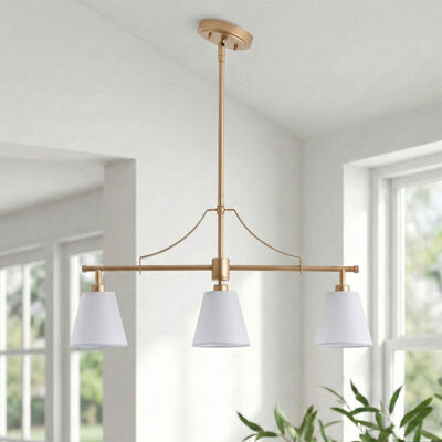 Gracie Oaks 3-Light Modern Linear Chandelier Adjustable Gold Island Pendant with Glass Shades (E12 Dimmable)