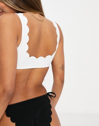 Fashion Union scallop edge crop bikini top in white