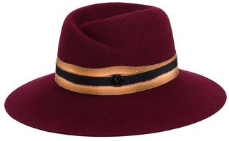 Maison Michel Cherry Red Virginie contrast band fedora hat