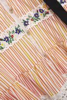 Thumbnail for your product : Saloni Lorna Embroidered Lace-paneled Striped Cotton-poplin Midi Dress