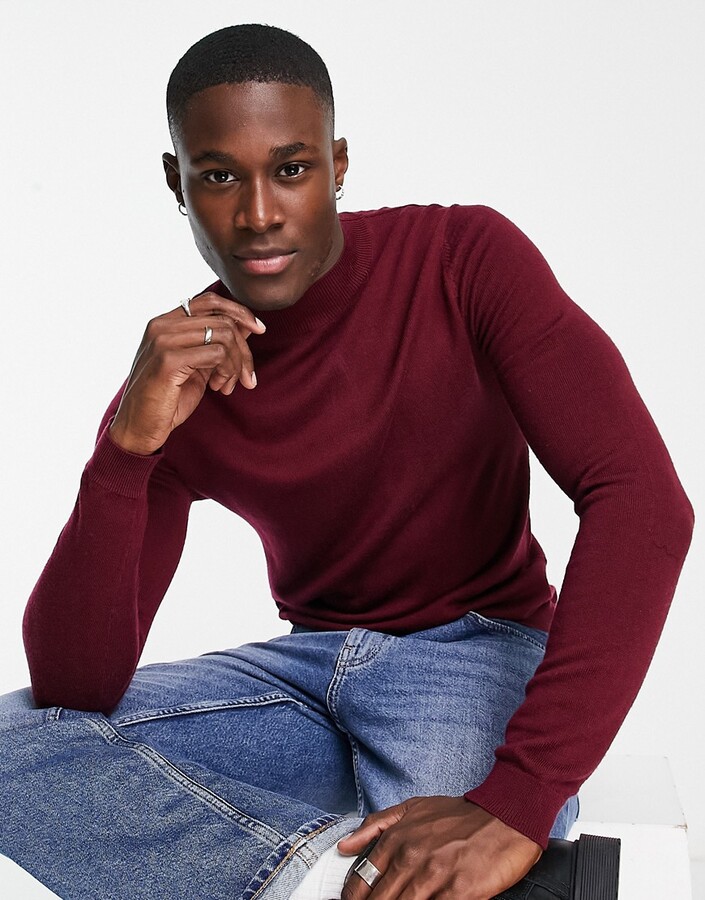 Men Burgundy Mock Neck Men Burgundy Suit With Turtleneck Burgundy