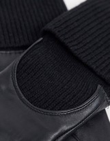 Thumbnail for your product : ASOS DESIGN touch screen leather glove with long knitted rib trim in black
