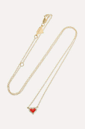 Alison Lou Heart 14-karat Gold, Enamel And Diamond Necklace - one size