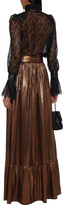 Thumbnail for your product : retrofete Serene Belted Lamé Maxi Skirt