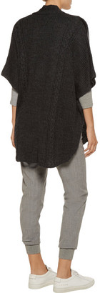 Splendid Sierra Faux Leather-Trimmed Cable-Knit Poncho