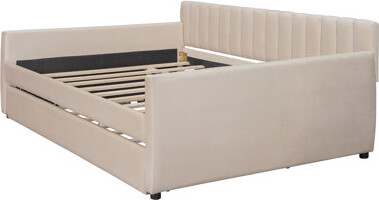Full Size Upholstered Daybed With Trundle And Wood Slat Support