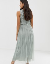 Thumbnail for your product : Maya Bridesmaid sleeveless midaxi tulle dress with tonal delicate sequin overlay in sage green