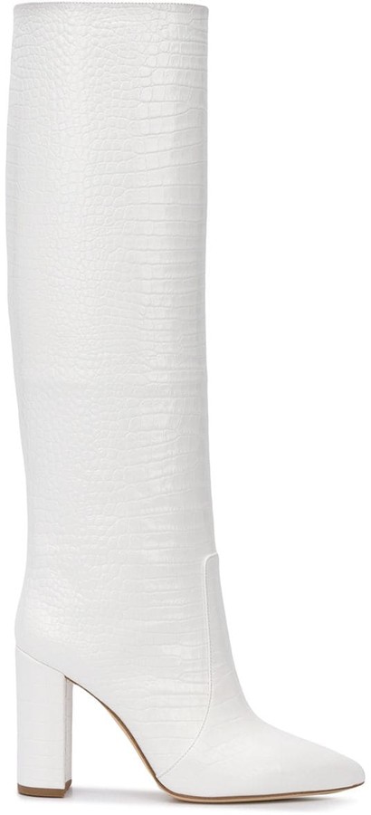 white knee length boots