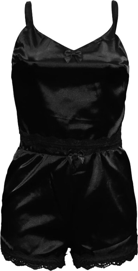 Pajama Shorts Set Womens Black Satin Pajamas Juicy Couture Women's