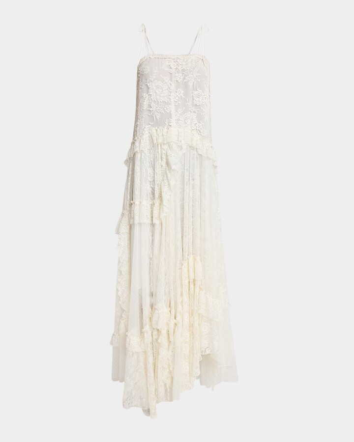 Chloé Ruffle-Trim Floral Lace Maxi Dress