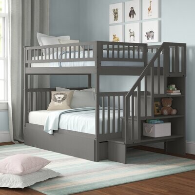 Baby Kids The World S Largest, Shyann Staircase Twin Over Full Bunk Bed With Trundle