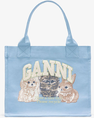 Ganni Blue Animal Large Tote