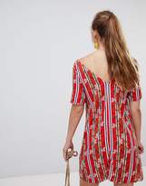 Thumbnail for your product : Glamorous v neck shift dress in stripe and floral print