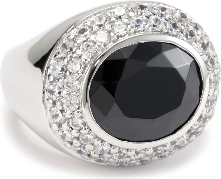 Giorgio Martello Sterling Silver Rhodium Plated Faceted Black Cubic Zirconium Ring
