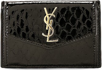 Saint Laurent Ysl Flap Python-Embossed Leather Card Holder Nero