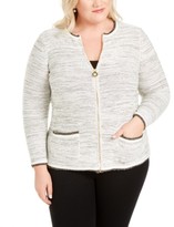 Thumbnail for your product : Belldini Size Metallic Zip-Front Cardigan Sweater