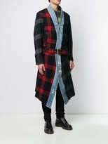 Thumbnail for your product : Greg Lauren Contrast Tartan Patterned Belted Coat