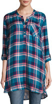 Thumbnail for your product : Tolani Joselyn Plaid Tunic w/Printed Back, Teal