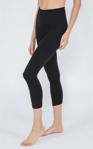 MonoB Tapered Band Solid Leggings with Back Pockets - Bark