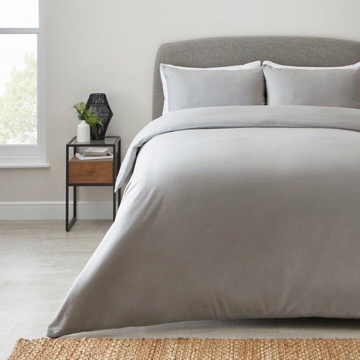 Dunelm Simply 100 Brushed Cotton Duvet Cover and Pillowcase Set Silver