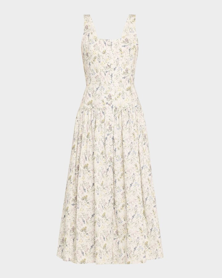Adam Lippes Cassie Floral Poplin Midi Dress