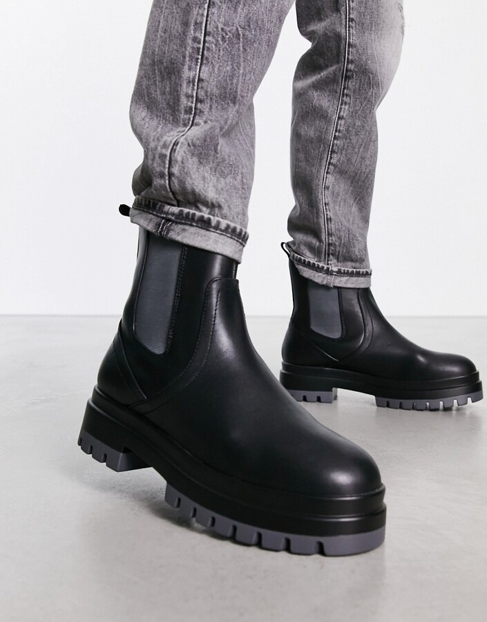 London Rebel X chunky chelsea boots with contrast sole in black/grey -  ShopStyle
