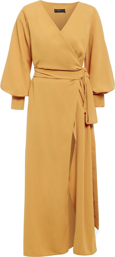 Sarvin - Amber Mustard Yellow Wrap Tie Waist Maxi Dress - ShopStyle