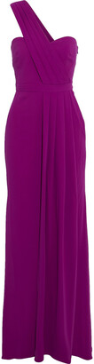 Badgley Mischka One-shoulder Pleated Stretch-crepe Gown