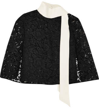 Valentino Cape-effect Crepe-trimmed Corded Lace Top - Black