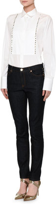 Valentino Rockstud-Trim Skinny Jeans, Navy Denim