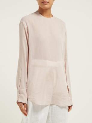 Ann Demeulemeester Raw-trim Neck Cotton And Cashmere Blouse - Womens - Light Pink