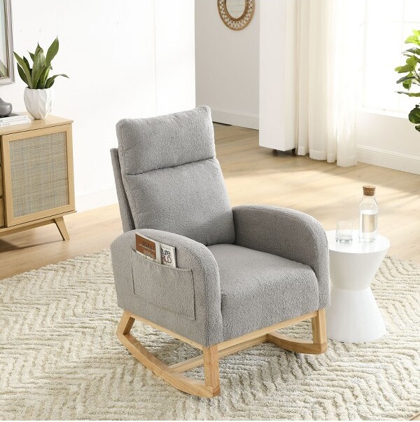 CAVINAS LLC CAVINASUpholsteredAccentChairwithHighBackrestandTwoSidePockets,ModernRockingChairsforBedroom,ReadingRoom,Gray