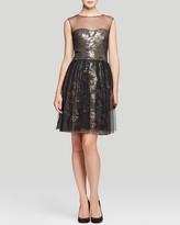 Thumbnail for your product : Vera Wang Dress - Illusion Neck Metallic Lace Fit and Flare