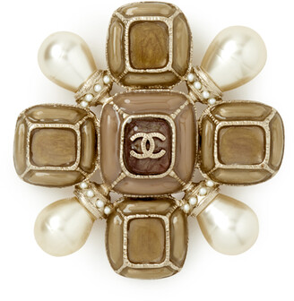 Chanel Vintage Faux Pearl Cross CC Logo Brooch - ShopStyle Pins