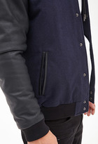 Thumbnail for your product : 21men 21 MEN Faux Leather-Sleeve Varsity Jacket