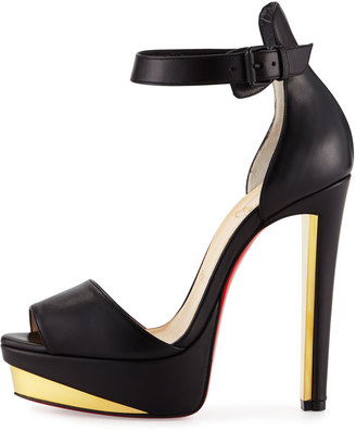 Christian Louboutin Tuctopen Leather Platform Red Sole Sandal, Black