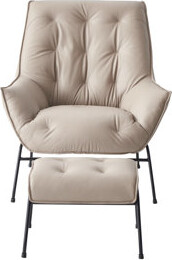 Hokku Designs Zusa Khaki Top Grain Leather Accent Chair & Ottoman