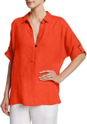 Go Silk Plus Size Oversized Short-Sleeve Linen Tunic