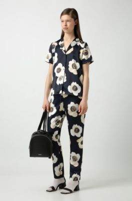 HUGO Pyjama-style short-sleeved blouse with anemone print