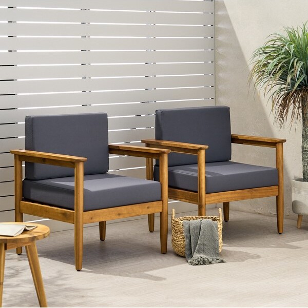 GDFStudioPlumbOutdoorAcaciaWoodClubChairwithGrayWaterResistantCushions(Setof2)