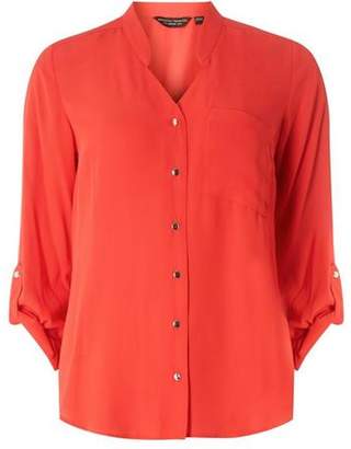 Dorothy Perkins Womens Coral Notch Neck Roll Sleeve Shirt