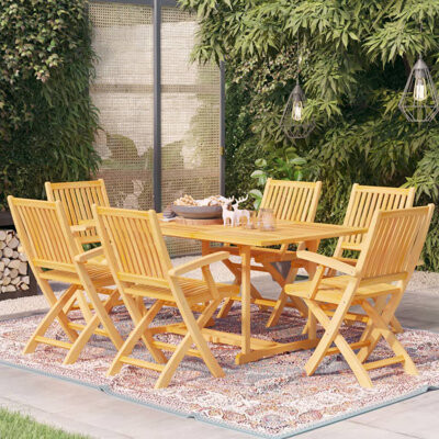 Red Barrel Studio 7 Piece Garden Dining Set Solid Teak Wood