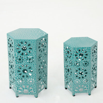 Dakota Fields Crepeau Iron Drum 2 Piece End Table