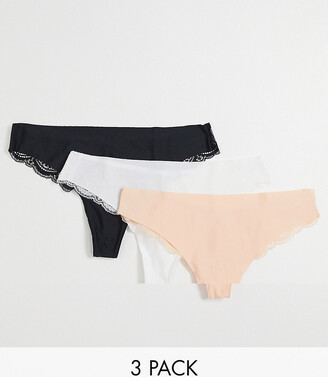 ASOS DESIGN 3 pack thong in no VPL & lace in multi - ShopStyle