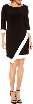 Tiana B 3/4 Sleeve Envelope Skirt Shift Dress-Petites