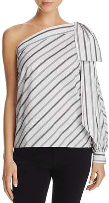 Milly Stripe One-Shoulder Bow Top