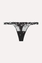 Thumbnail for your product : La Perla Petit Jardin Embroidered Stretch-tulle Thong - Black