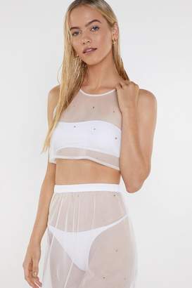Nasty Gal Womens Wishing on a Star Studded Sheer Crop Top and Maxi Skirt Set - White - 12