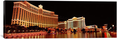 East Urban Home 'Hotel lit up at Night, Bellagio Resort and Casino, The Strip, Las Vegas, Nevada' Photographic Print on Canvas
